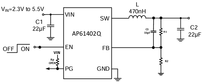 应用电路图 - Diodes Incorporated AP61402/AP61402Q同步降压转换器